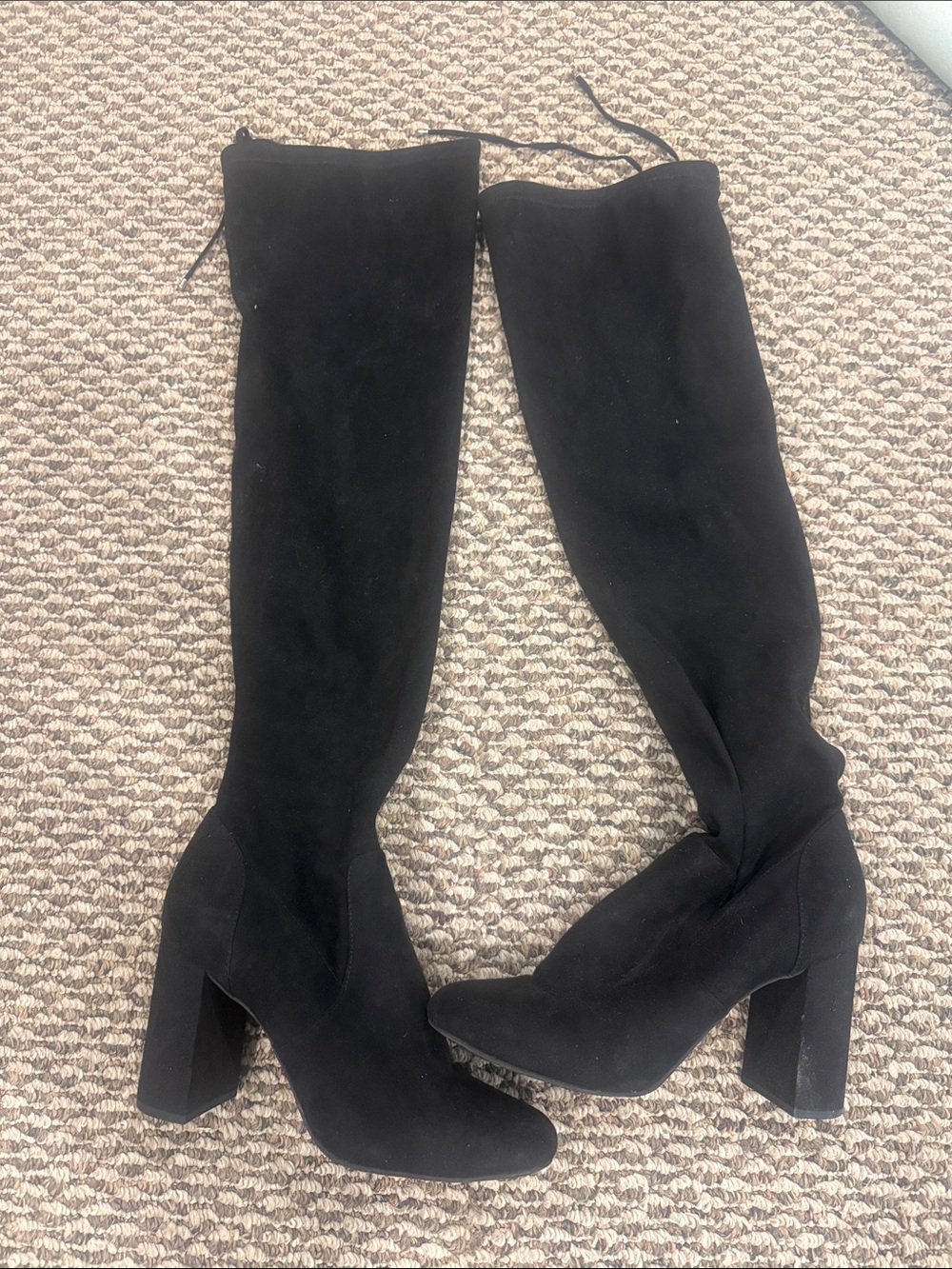 Amazon Black Over-the-Knee Block Heel Boots with Tie Detail